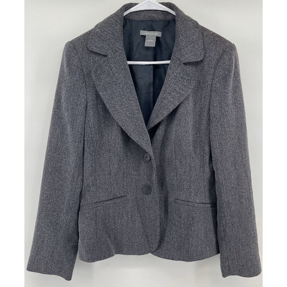 Ann Taylor Blazer Jacket‎ Womens 8 Tweed Career Heathered Charcoal Gray Office